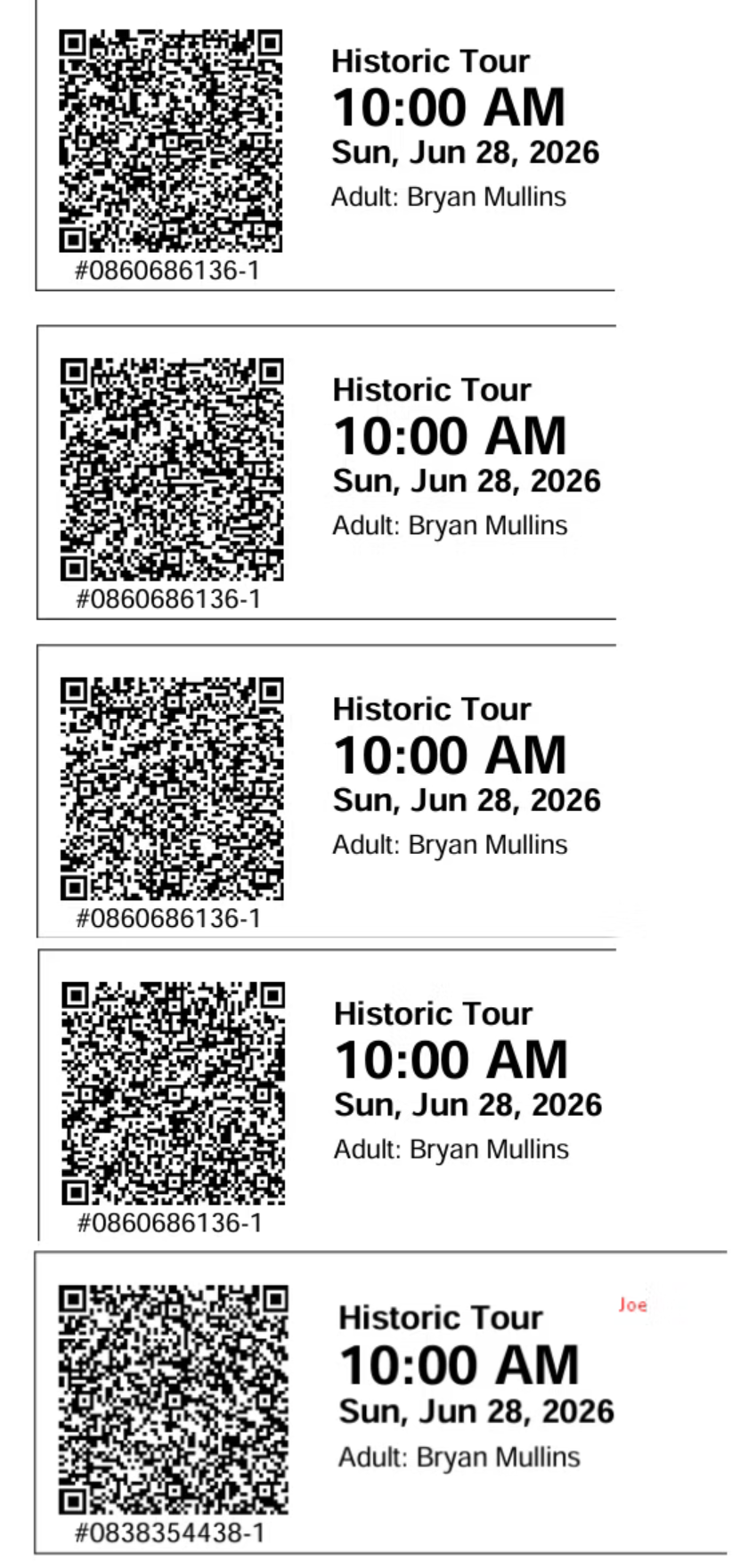 Historic Tour — 5 Tickets